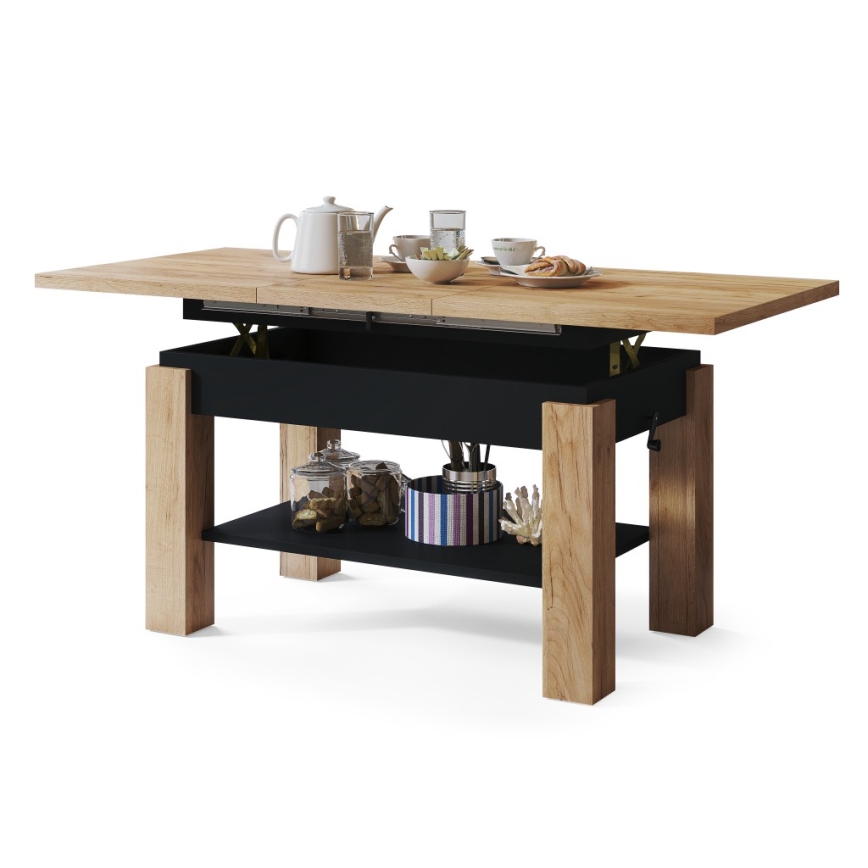 Mesa de centro dobrável com uma prateleira ADONIS carvalho/preto
