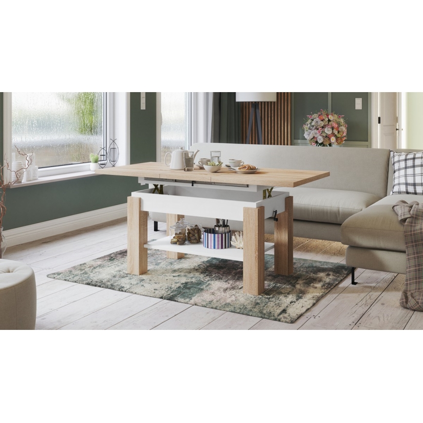 Mesa de centro dobrável com uma prateleira ADONIS carvalho sonoma/branco