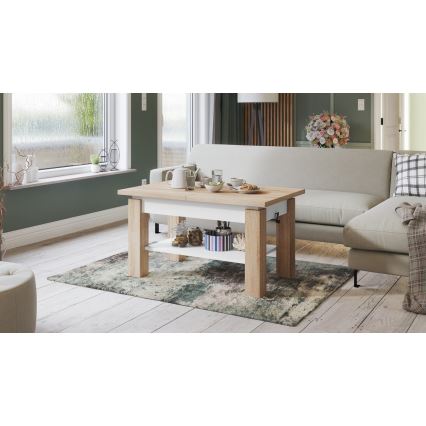 Mesa de centro dobrável com uma prateleira ADONIS carvalho sonoma/branco