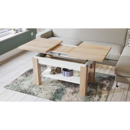 Mesa de centro dobrável com uma prateleira ADONIS carvalho sonoma/branco
