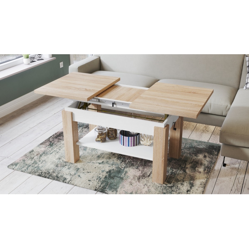 Mesa de centro dobrável com uma prateleira ADONIS carvalho sonoma/branco