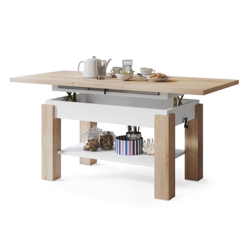 Mesa de centro dobrável com uma prateleira ADONIS carvalho sonoma/branco