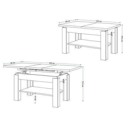 Mesa de centro dobrável com uma prateleira ADONIS carvalho sonoma/branco