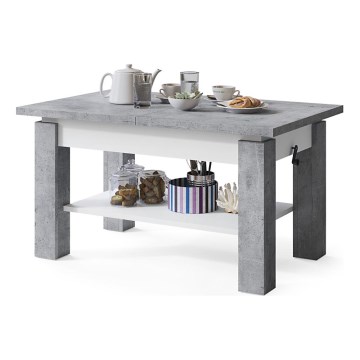 Mesa de centro dobrável com uma prateleira ADONIS cinzento/branco