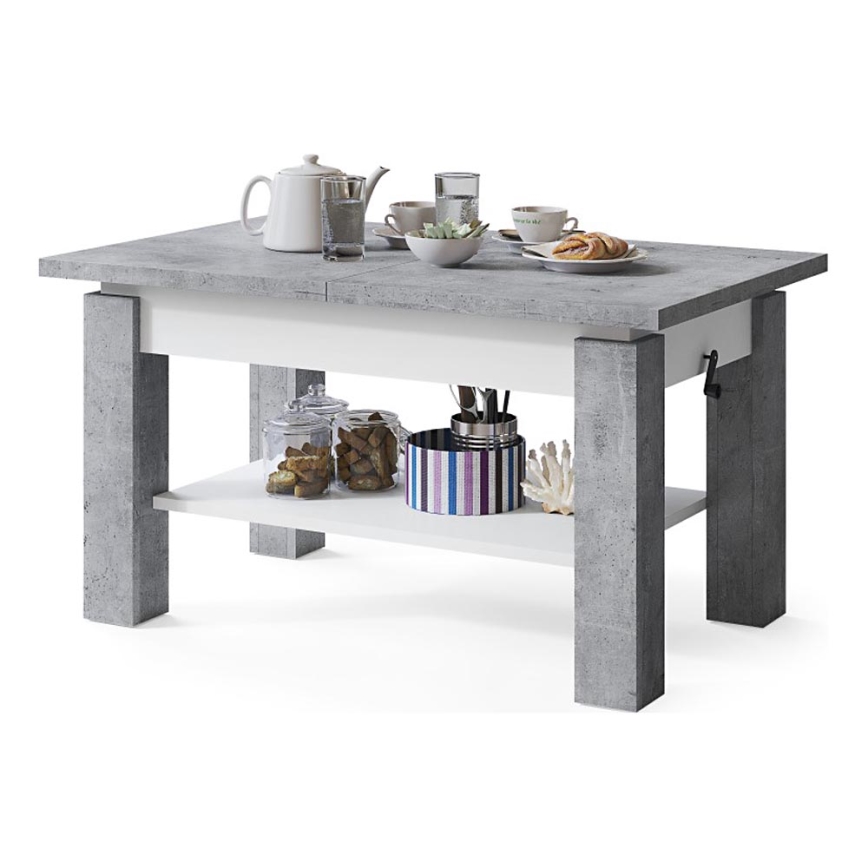 Mesa de centro dobrável com uma prateleira ADONIS cinzento/branco