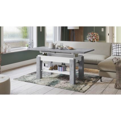 Mesa de centro dobrável com uma prateleira ADONIS cinzento/branco