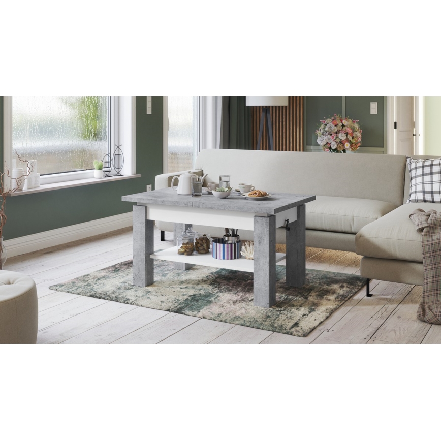 Mesa de centro dobrável com uma prateleira ADONIS cinzento/branco