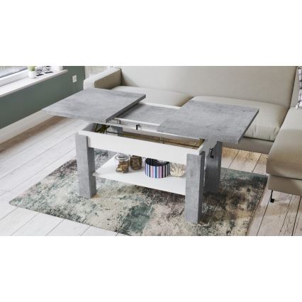 Mesa de centro dobrável com uma prateleira ADONIS cinzento/branco