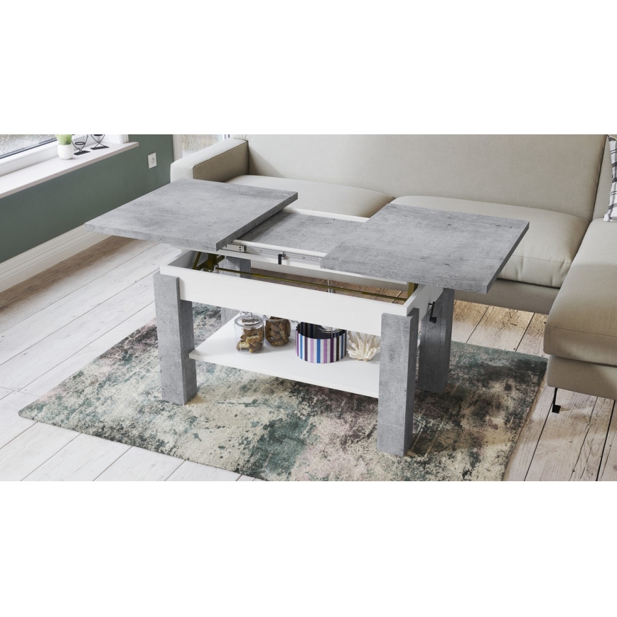 Mesa de centro dobrável com uma prateleira ADONIS cinzento/branco