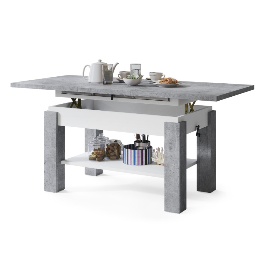 Mesa de centro dobrável com uma prateleira ADONIS cinzento/branco