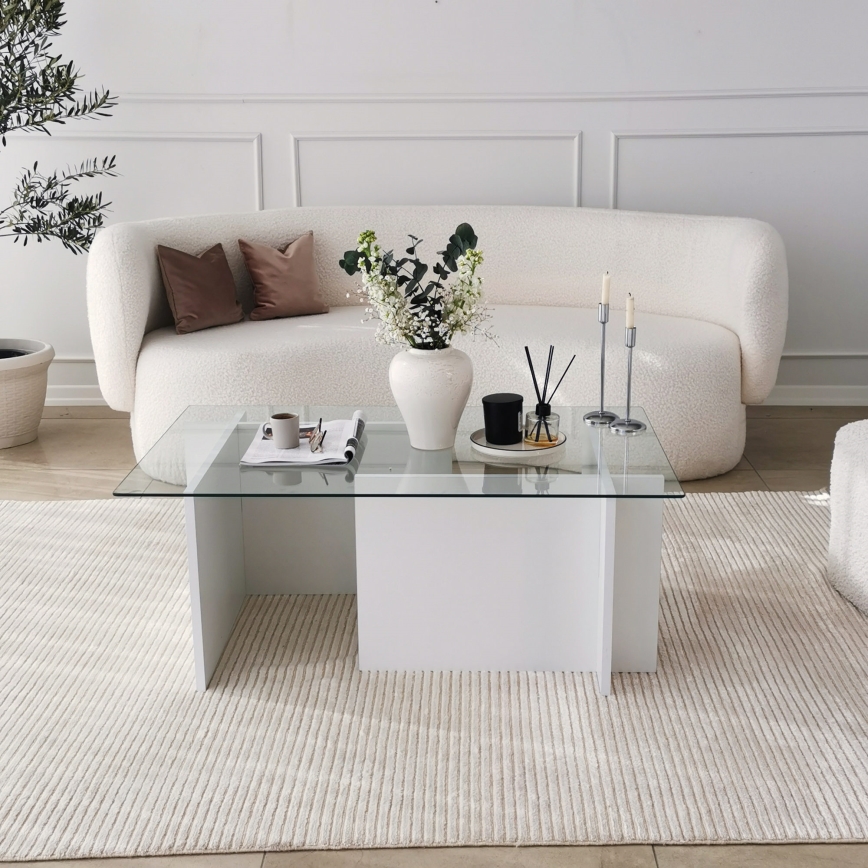 Mesa de centro ESCAPE 40x105 cm branco/transparente