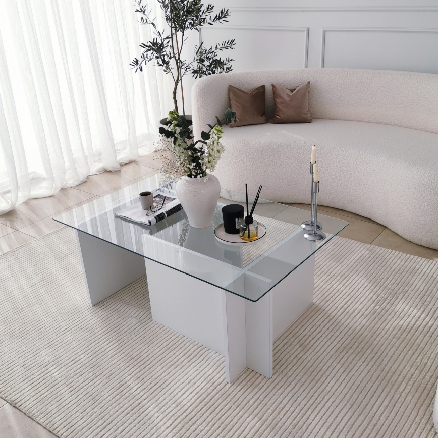 Mesa de centro ESCAPE 40x105 cm branco/transparente