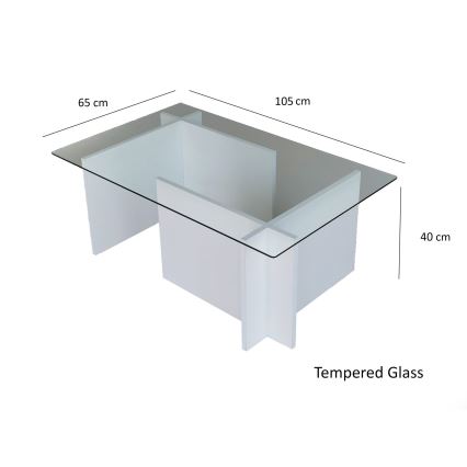 Mesa de centro ESCAPE 40x105 cm branco/transparente