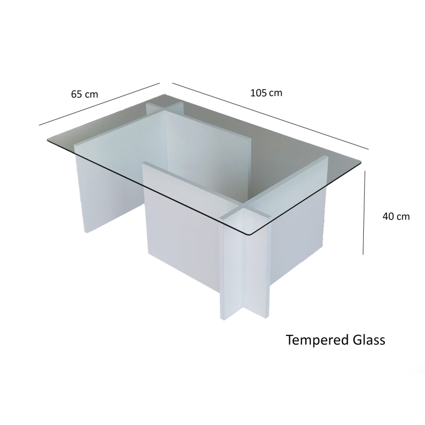 Mesa de centro ESCAPE 40x105 cm branco/transparente