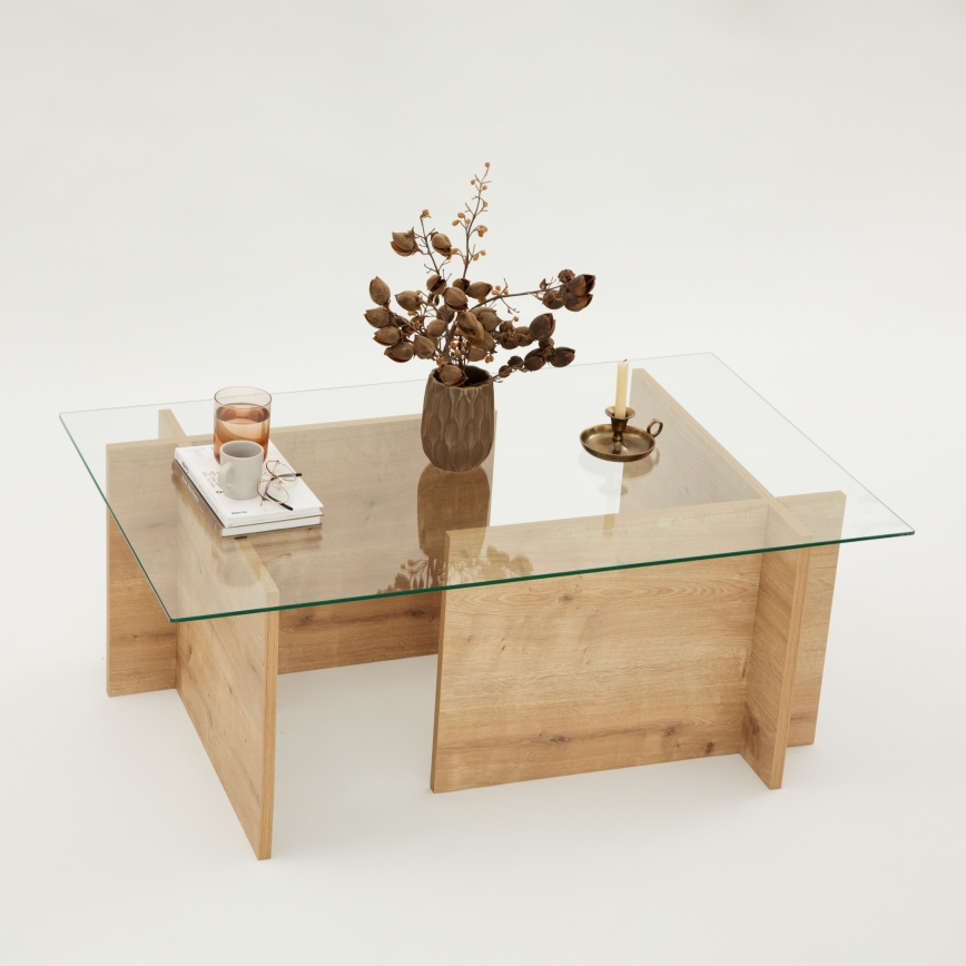 Mesa de centro ESCAPE 40x105 cm castanho/transparente