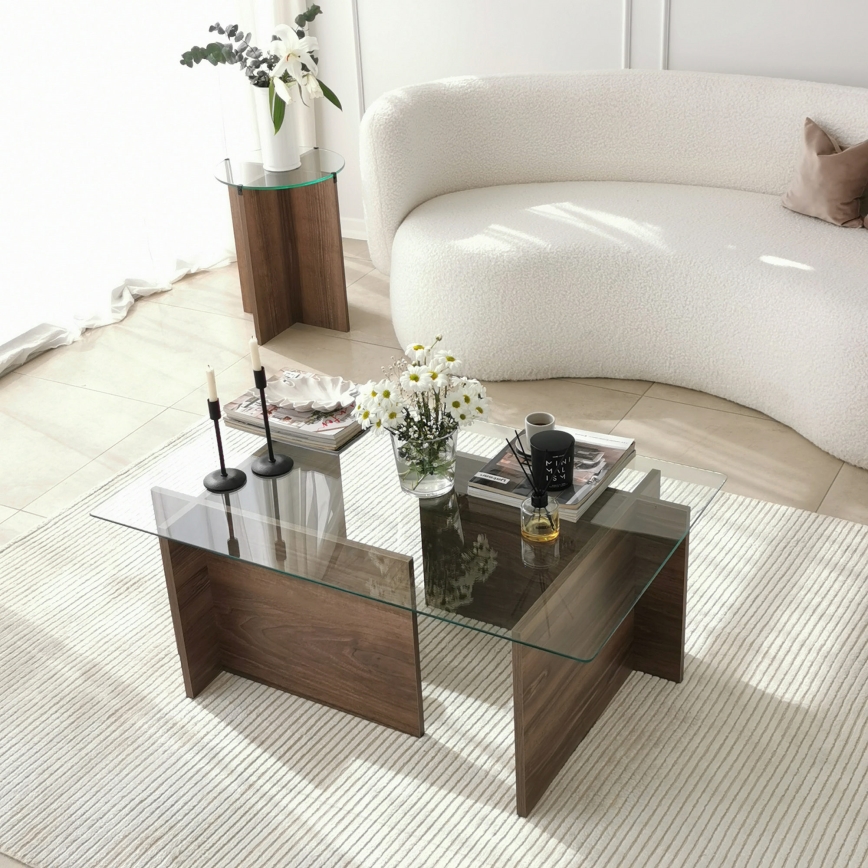 Mesa de centro ESCAPE 40x105 cm castanho/transparente