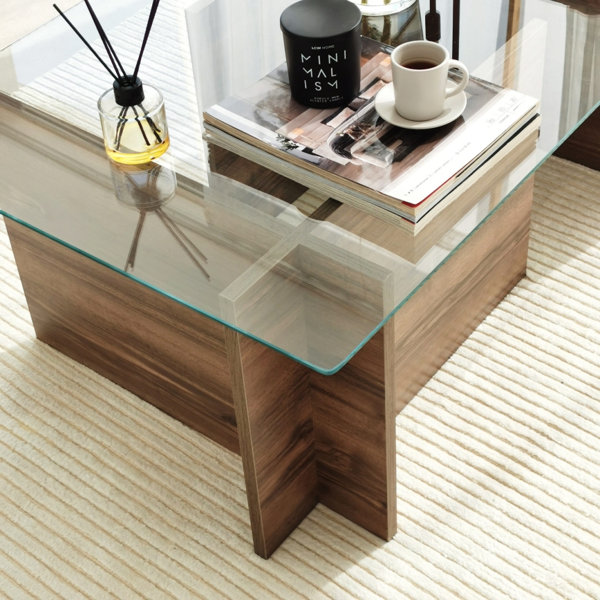 Mesa de centro ESCAPE 40x105 cm castanho/transparente