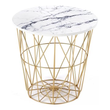 Mesa de centro HARISSA 41x42 cm dourado/branco decoração em mármore
