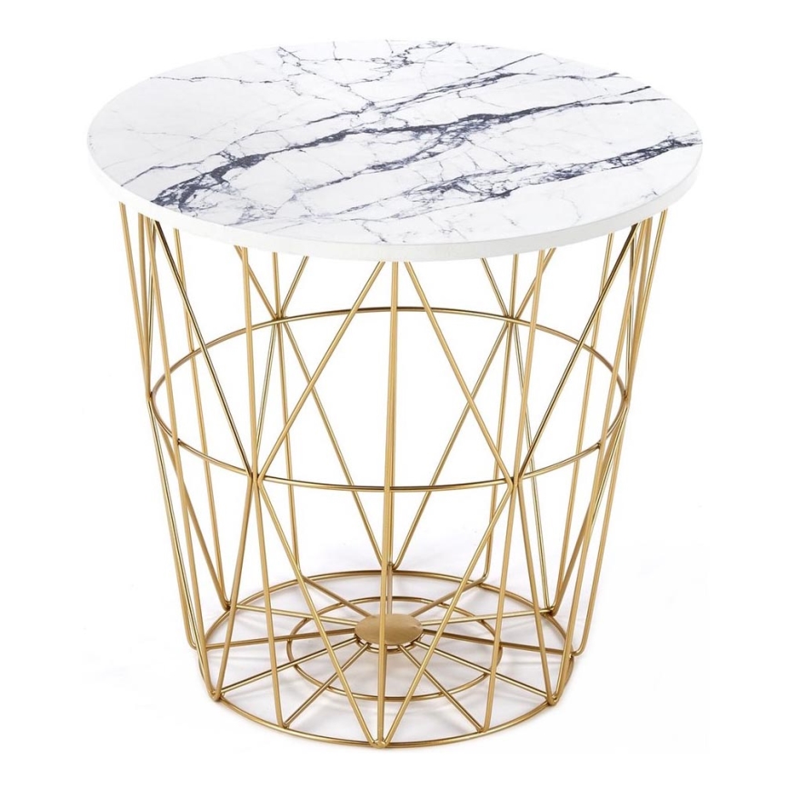 Mesa de centro HARISSA 41x42 cm dourado/branco decoração em mármore