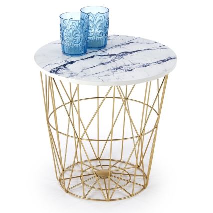 Mesa de centro HARISSA 41x42 cm dourado/branco decoração em mármore