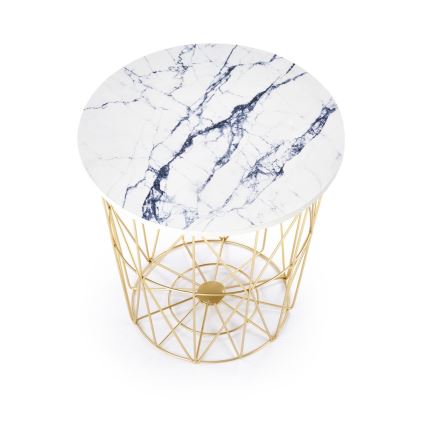 Mesa de centro HARISSA 41x42 cm dourado/branco decoração em mármore