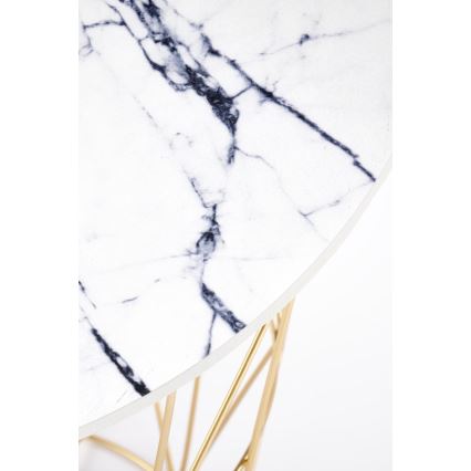 Mesa de centro HARISSA 41x42 cm dourado/branco decoração em mármore