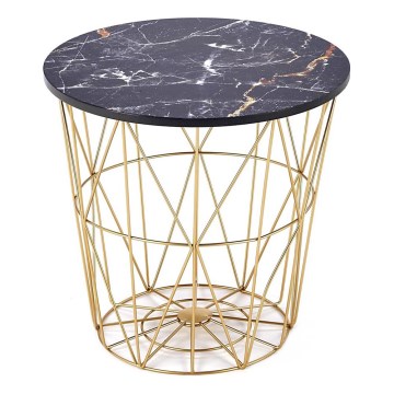 Mesa de centro HARISSA 41x42 cm dourado/preto decoração em mármore
