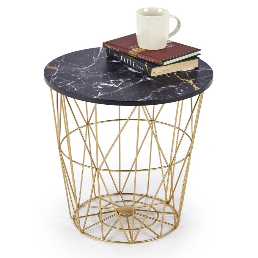 Mesa de centro HARISSA 41x42 cm dourado/preto decoração em mármore