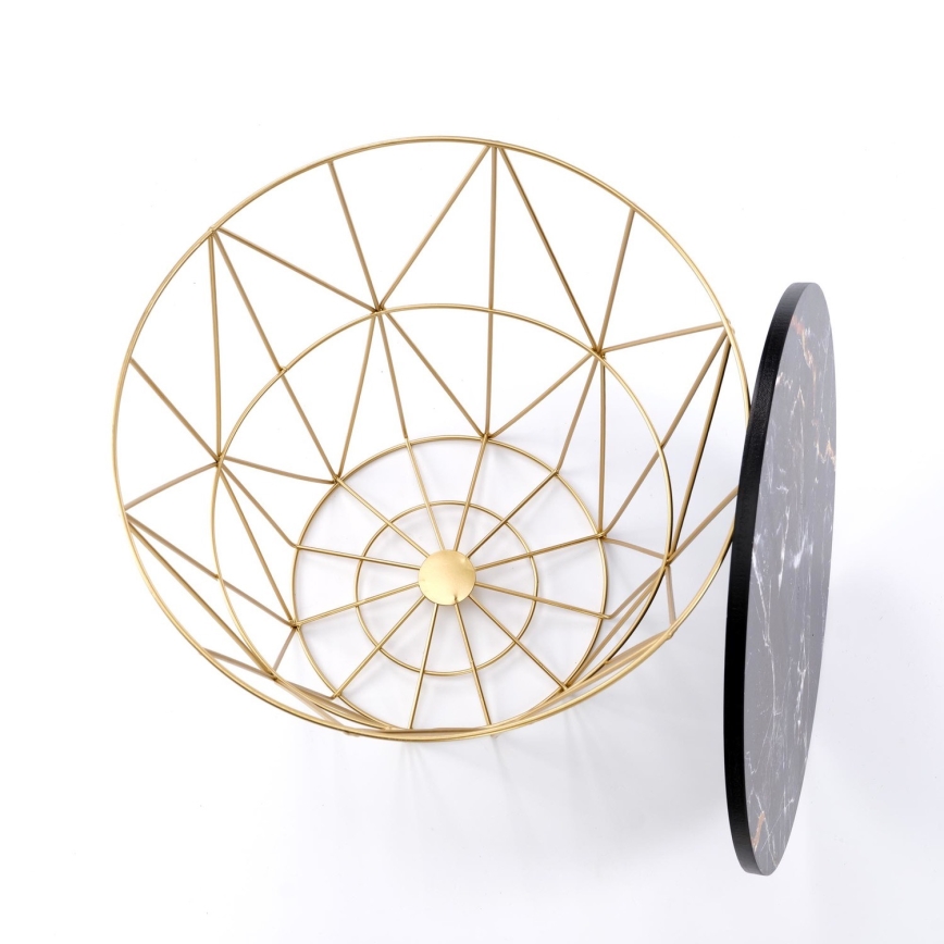 Mesa de centro HARISSA 41x42 cm dourado/preto decoração em mármore