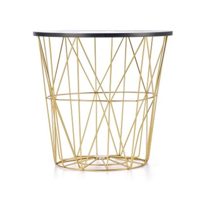 Mesa de centro HARISSA 41x42 cm dourado/preto decoração em mármore