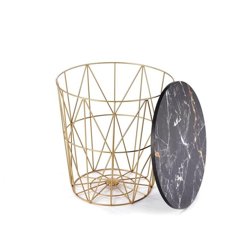 Mesa de centro HARISSA 41x42 cm dourado/preto decoração em mármore