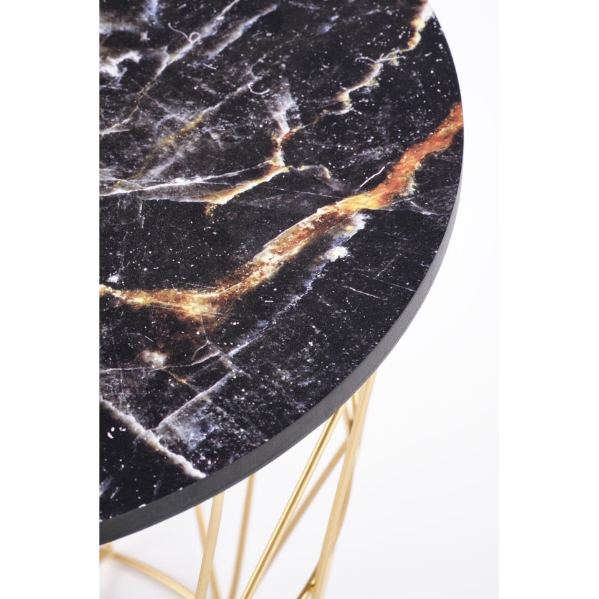Mesa de centro HARISSA 41x42 cm dourado/preto decoração em mármore