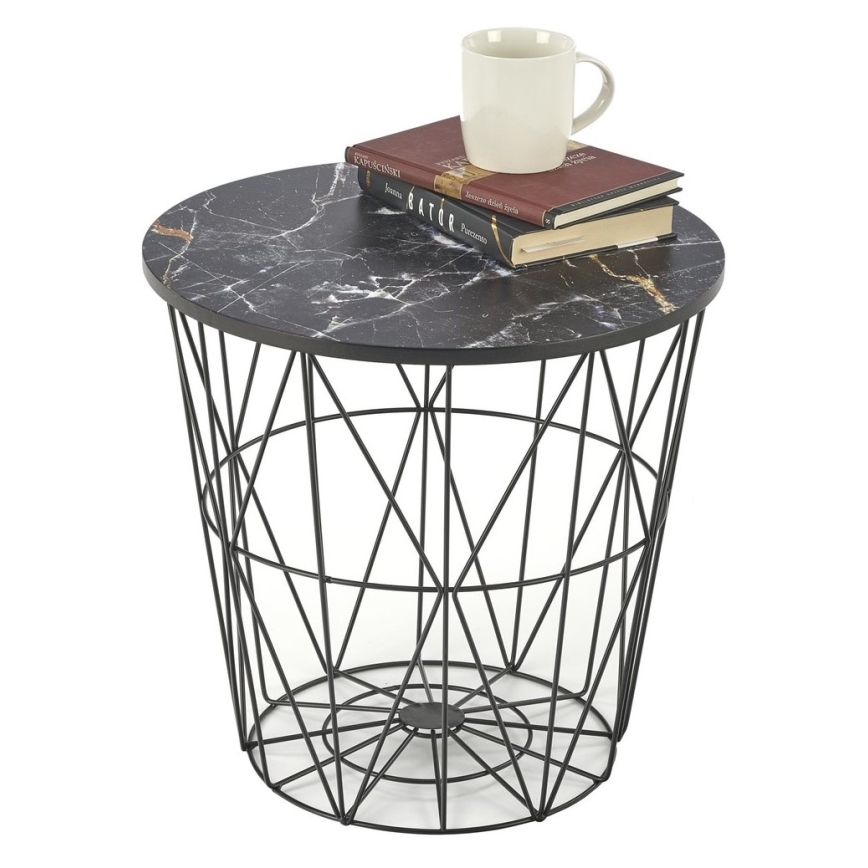 Mesa de centro HARISSA 41x42 cm preto/preto decoração em mármore