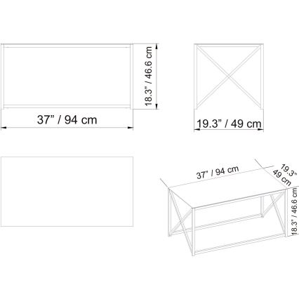 Mesa de centro ILIOMAR 46,6x94 cm dourada/preto