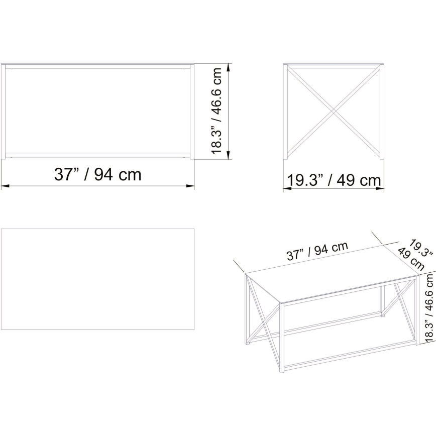 Mesa de centro ILIOMAR 46,6x94 cm dourada/preto