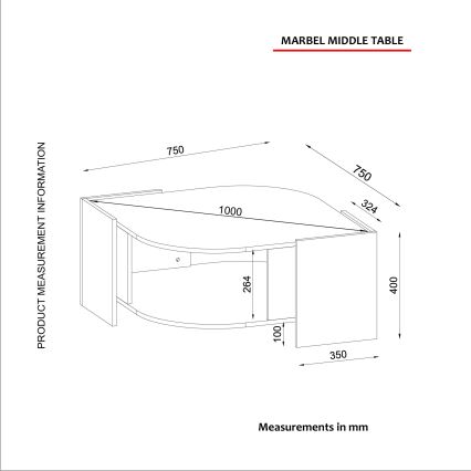 Mesa de centro MARBEL 40x75 cm castanho/preto