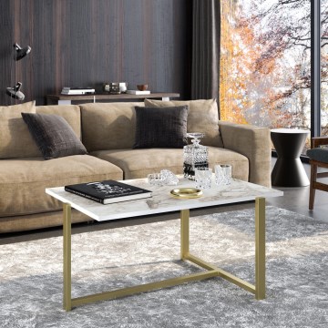 Mesa de centro MERIDETES 45x92 cm ouro/branco