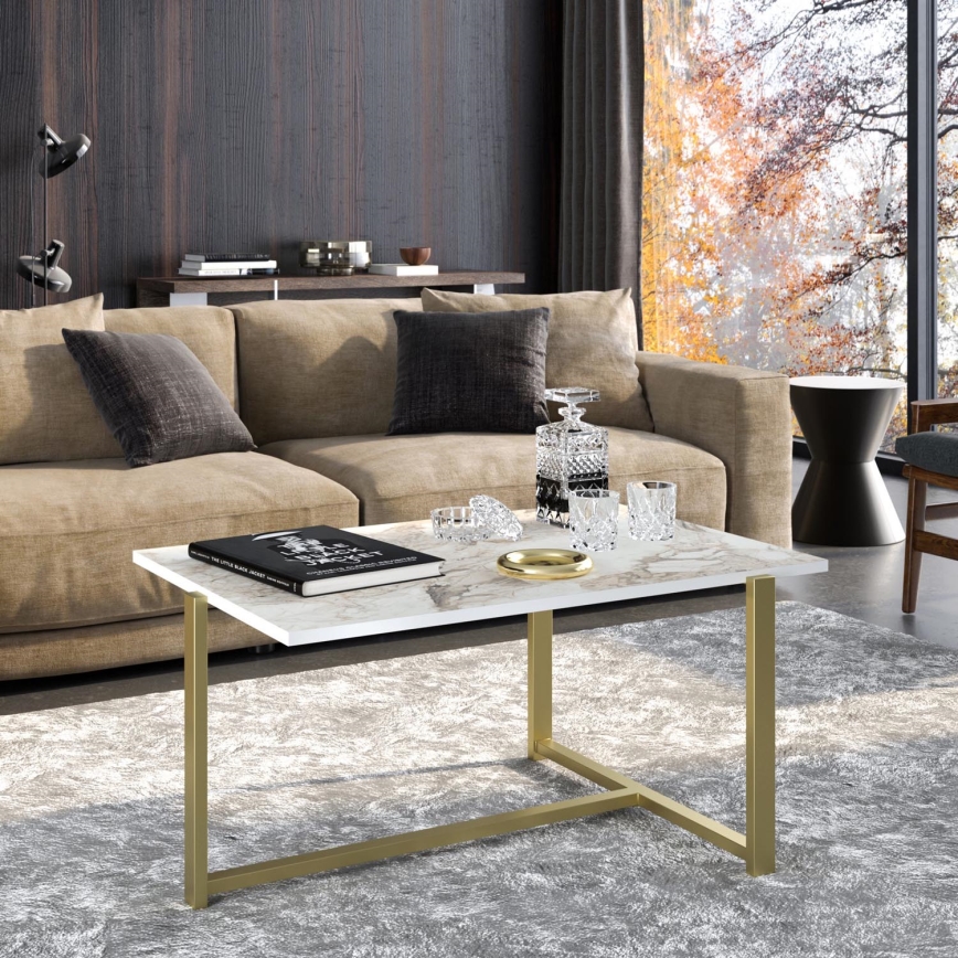 Mesa de centro MERIDETES 45x92 cm ouro/branco