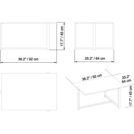 Mesa de centro MERIDETES 45x92 cm ouro/branco