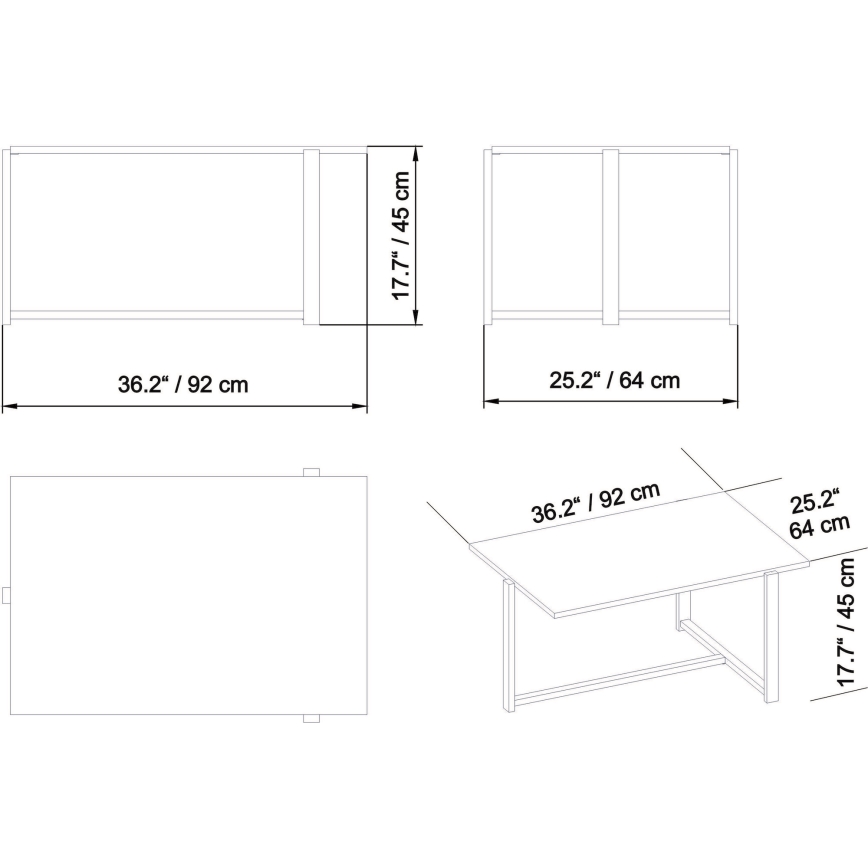 Mesa de centro MERIDETES 45x92 cm ouro/branco
