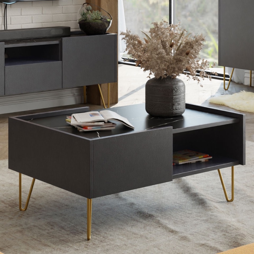 Mesa de centro NARINE 45x97 cm antracite/preto/dourada