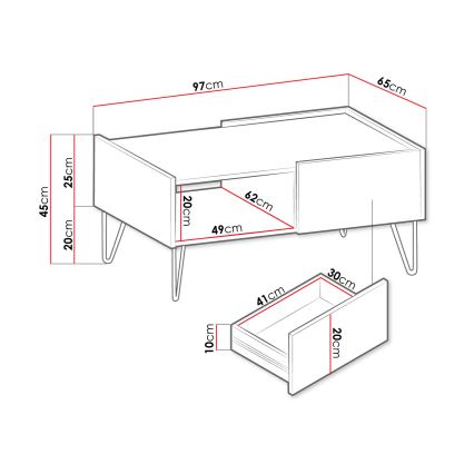 Mesa de centro NARINE 45x97 cm antracite/preto/dourada