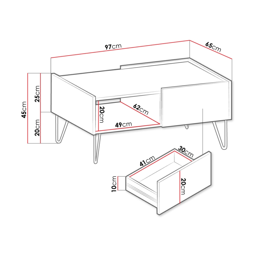Mesa de centro NARINE 45x97 cm antracite/preto/dourada