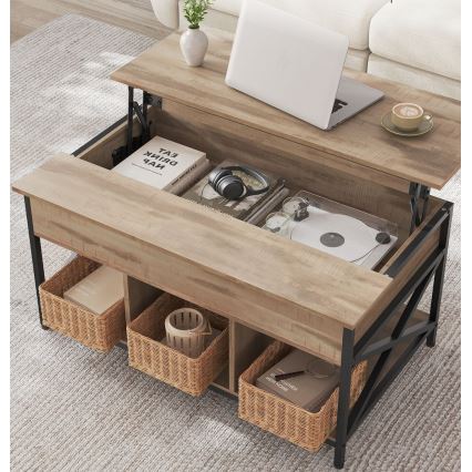 Mesa de centro NYRO com tampo elevatório, castanho/preto