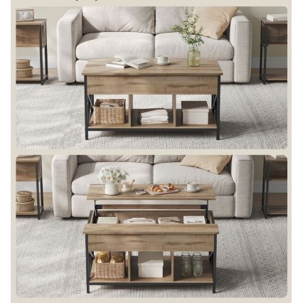 Mesa de centro NYRO com tampo elevatório, castanho/preto