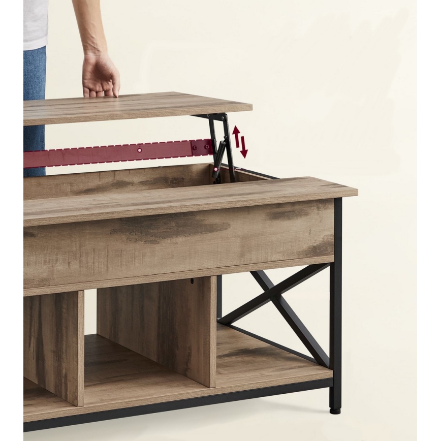 Mesa de centro NYRO com tampo elevatório, castanho/preto