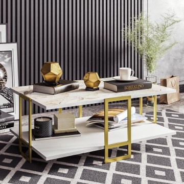 Mesa de centro POLKA 36,6x91,5 cm dourado/branco