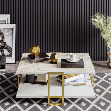 Mesa de centro POLKA 36,6x91,5 cm dourado/branco