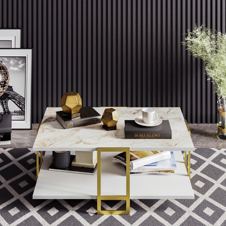 Mesa de centro POLKA 36,6x91,5 cm dourado/branco