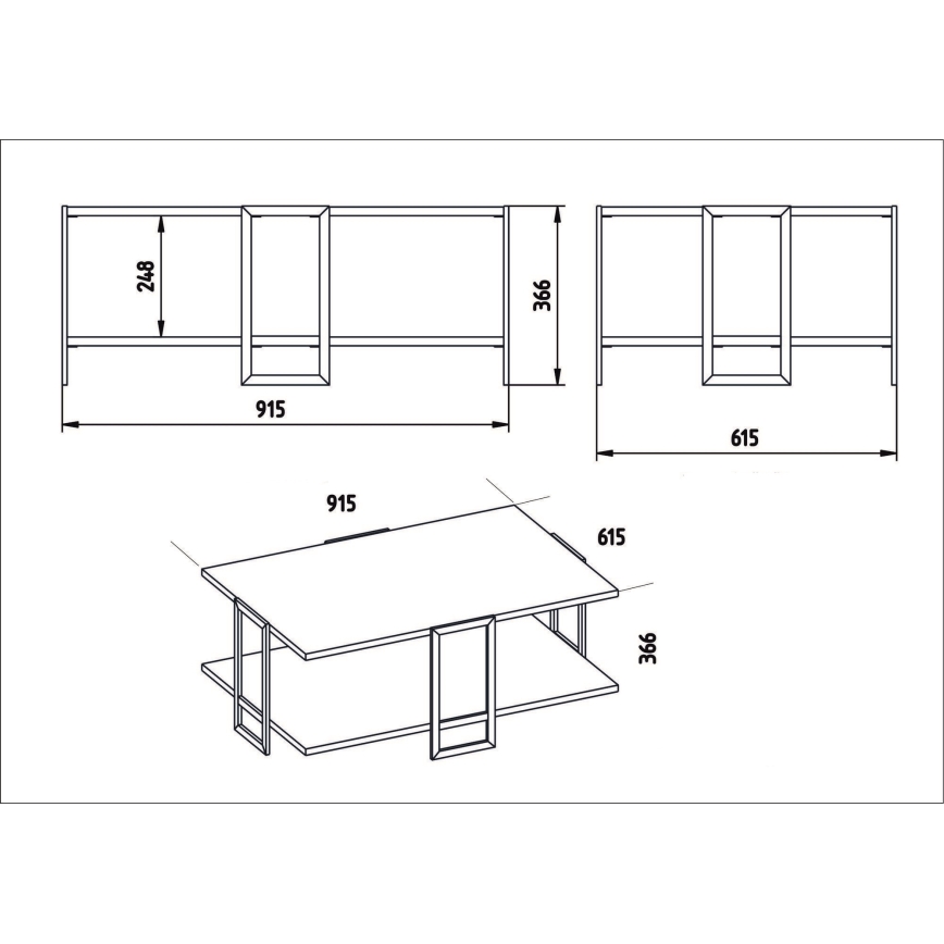 Mesa de centro POLKA 36,6x91,5 cm dourado/branco